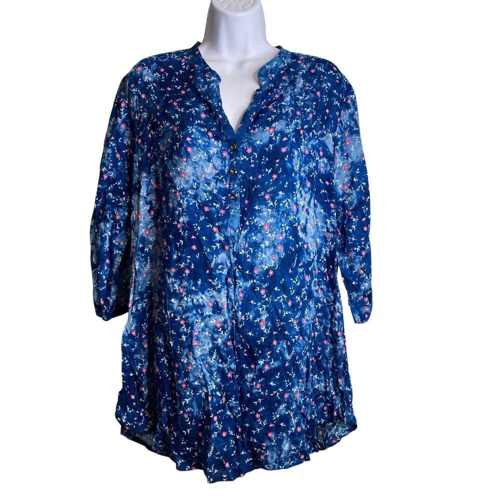 ZOLA Earthly Fashions Women’s Blue Floral Print Tunic‎ Size 3XL Flowy Lagenlook
